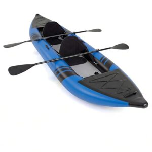 Inflatable Kajak für 2 Personen, Schlauchboot mit Paddeln und Flossen, verstellbare Sitze und Fußstützen, Kanu mit Tragetasche und Pumpe