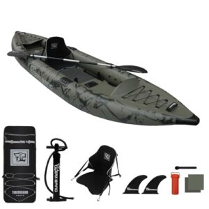 Aufblasbares Kajak Set mit Aluminium Paddel, Rucksack und Multifunktionsbasis für Einsteiger und erfahrene Angler