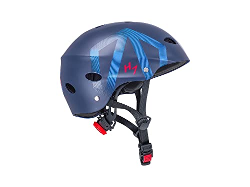 Unisexer H7-Helm mit blauer Grundfarbe, roten und weißen Akzenten für maximalen Schutz und Komfort bei Wassersport, Skifahren und Motorradfahren