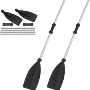 Zwei verstellbare Kajakpaddel aus Aluminiumlegierung mit abnehmbaren Griffs und schwimmfähigen Eigenschaften. Geeignet für Kajak, Kanu und aufblasbare Boote.