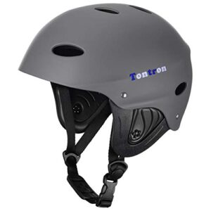 Wassersporthelm aus Matte Grau für Wakeboarding, Kajakfahren, Kitesurfen und weitere Wassersportarten - sicherer Helm mit CE-Zertifizierung