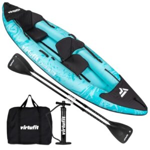 VirtuFit Kajak 335 Aufblasbar - 2+1 Personen - inkl. 2 Paddel und Handpumpe - Türkis - Ausflug auf dem Wasser, Outdoor-Aktivitäten