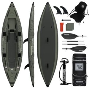 Aufblasbares Angelkajak mit Sitz, 386 x 102 x 27 cm SUP Kajak Set für Erwachsene & Kinder, Fishing Kayak mit Paddel, Handpumpe, Rucksack & Zubehör für Angeln und Touring