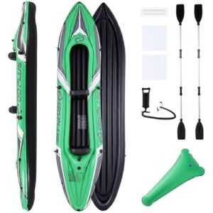 COSTWAY Kajak aufblasbar 2 Personen, aufblasbares Kanu mit Aluminiumpaddel und Handpumpe für zwei Personen auf dem Wasser