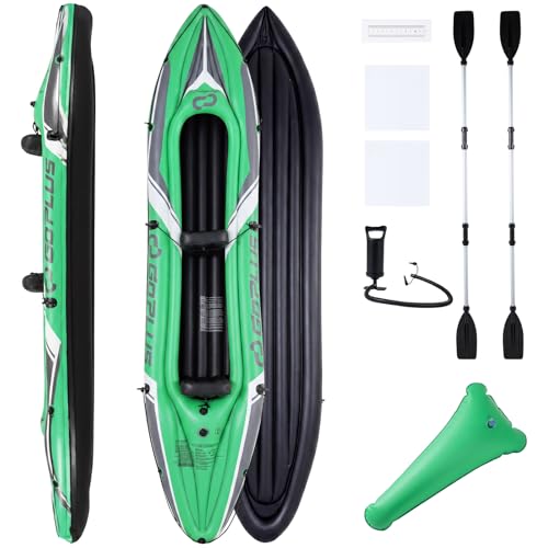 COSTWAY Kajak aufblasbar 2 Personen, aufblasbares Kanu mit Aluminiumpaddel und Handpumpe für zwei Personen auf dem Wasser