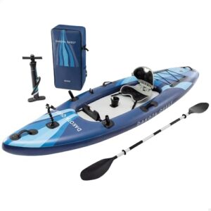 INTEX Dakota Quest Sit-on-Top Kajak aufblasbar für 1 Person bis 160 kg, robustes und komfortables Boot mit großem Sitzplatz und Tragkraft von bis zu 160 kg.